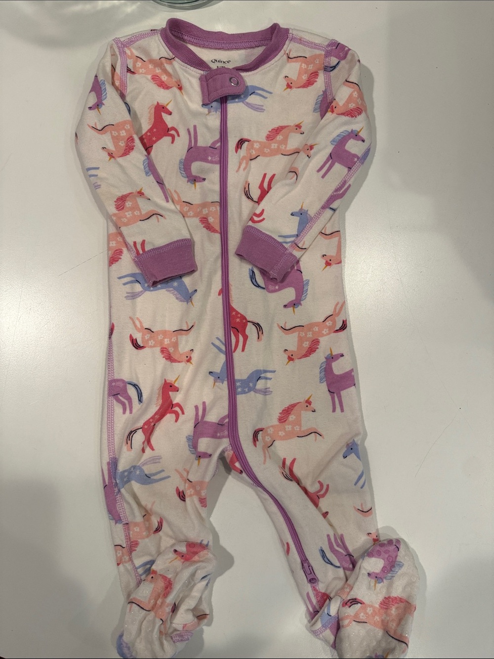 Quince Unicorn Print Footed One-Piece in Purple, Pink, Blue